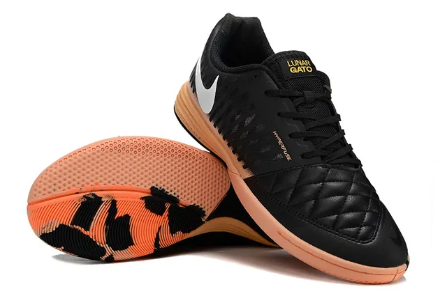 Nike Hypervenom Black Orange Quilted Toe Cap Perforated Synthetic Cage Indoor Soccer Shoes