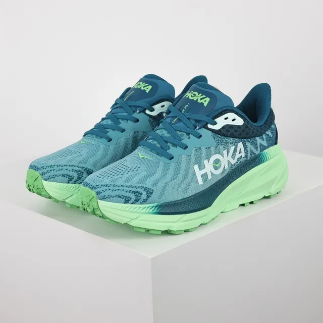 Hoka Blue Green Maximalist Cushioning Engineered Knit Upper Running Shoes