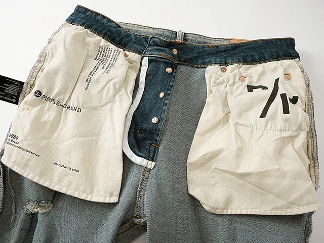 Purple Brand Distressed Paint-Splattered Slim-Fit Light Wash Jeans
