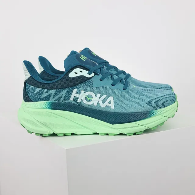 Hoka Blue Green Maximalist Cushioning Engineered Knit Upper Running Shoes