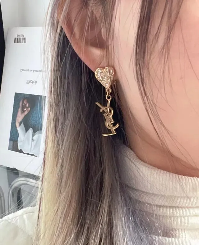 Saint Laurent Heart Crystal and Monogram Dangling Earrings