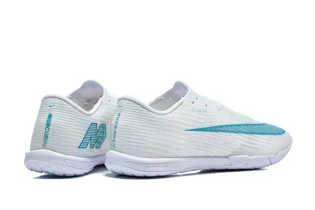 Nike White Blue Knit Upper Flat Rubber Outsole Indoor Soccer Shoes