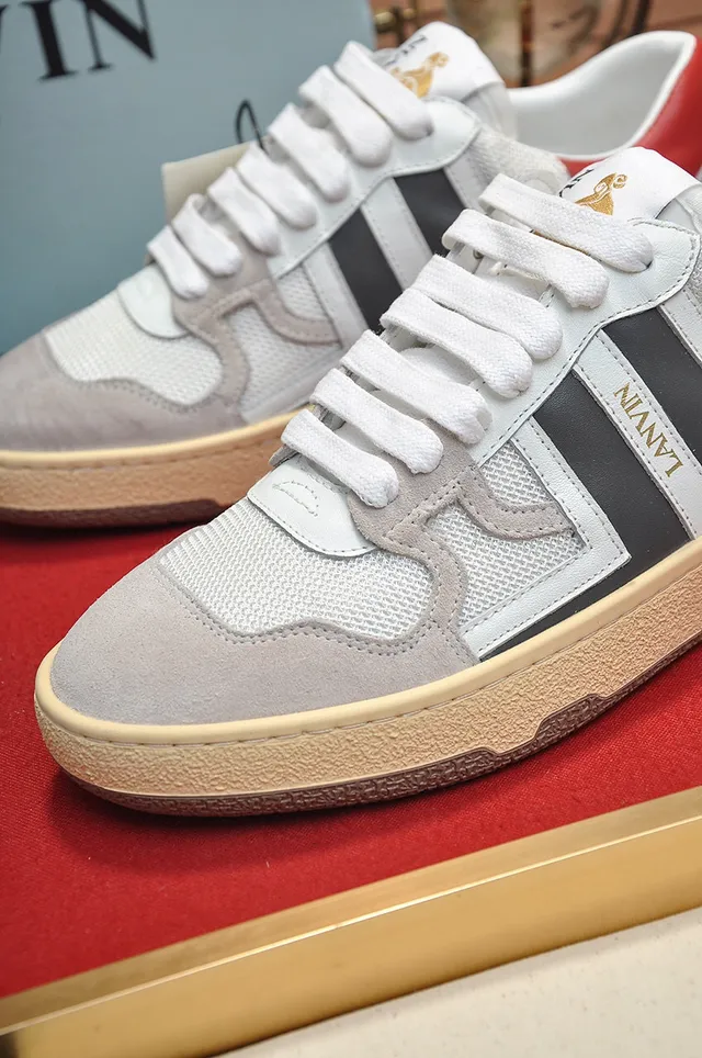 Lanvin White Gray Low-Top Mixed-Material Upper Lifestyle Sneakers