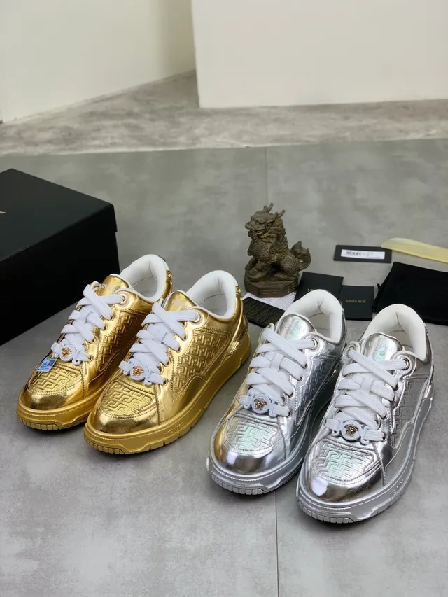 Versace Odissea Metallic Gold Embossed Greca Lifestyle Sneakers