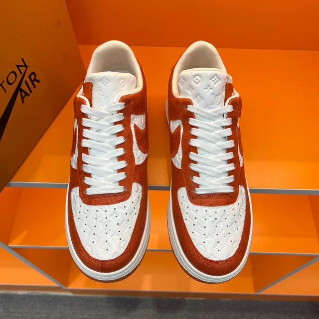 Nike Air Force 1 Orange and White Embossed Monogram Lifestyle Sneakers