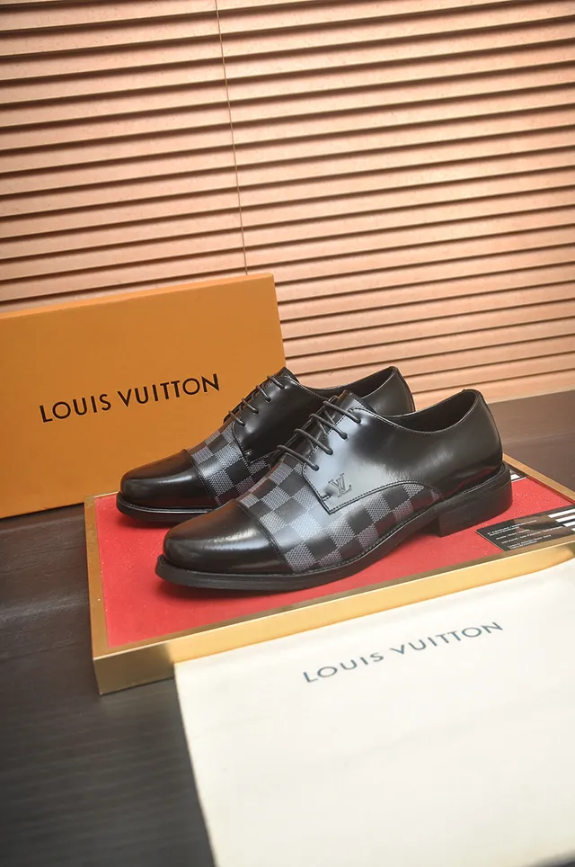 Louis Vuitton Black Gray Cap-Toe Polished Leather Oxford Shoes