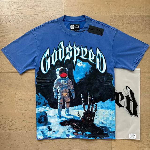 Godspeed Astronaut Graphic Print Blue T-Shirt