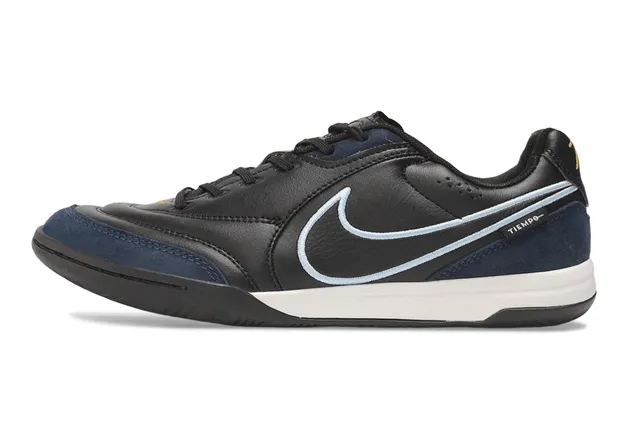 Nike Tiempo Black Navy Low-Top Leather-Suede Upper Indoor Soccer Shoes