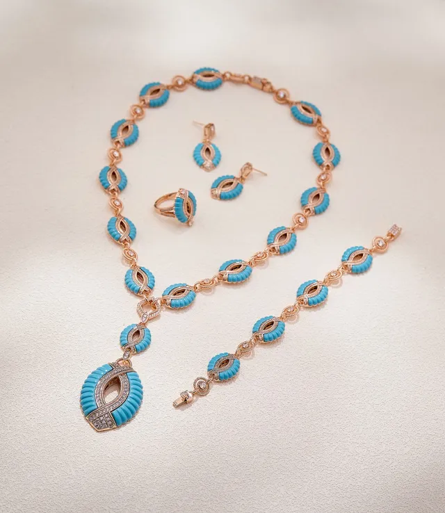Turquoise and Pavé Diamond-Set Gold-Tone Sculpted Link Bracelet