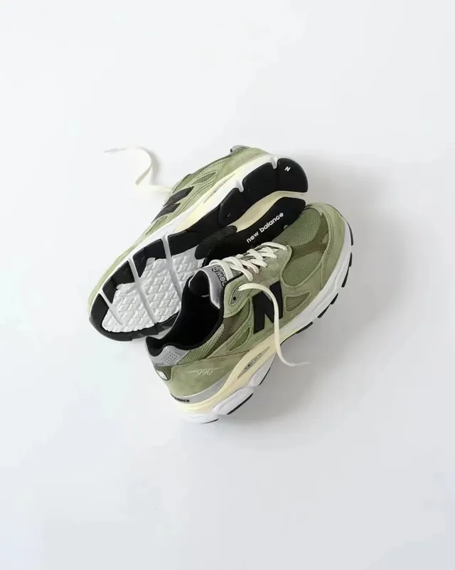 New Balance 990 Olive Green Suede and Mesh Lifestyle Sneakers