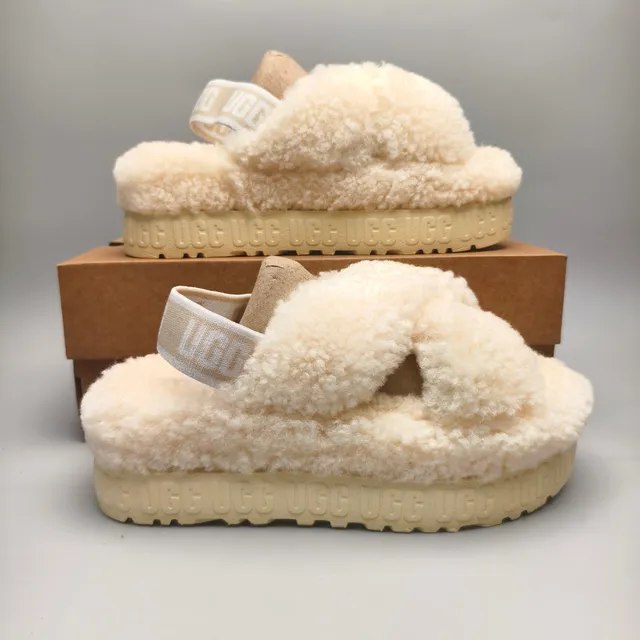 UGG Tasman Off-White Shearling Platform Slippers