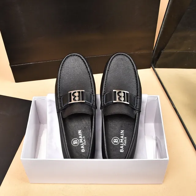 Balmain B-Buckle Black Leather Loafers