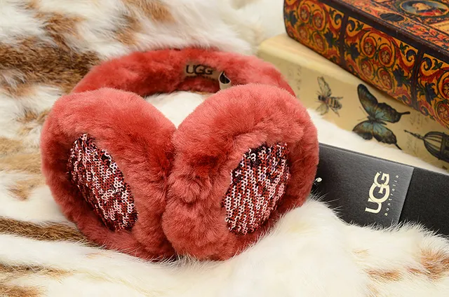 UGG Classic Red Purple Plush Shearling-Lined Rounded Ear Cups Beanie