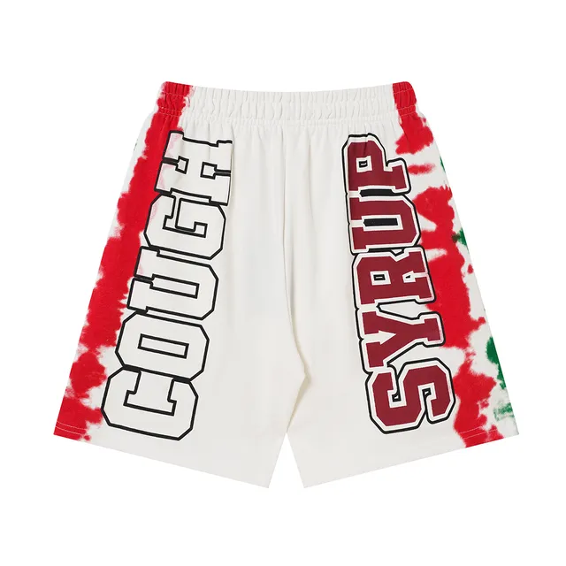 Multicolor Tie-Dye Side Panels Bold Vertical And Horizontal Text Graphics Shorts