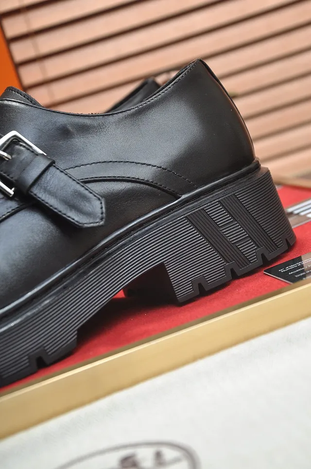 Hermès Black Single Strap Buckle Closure Monk Shoes