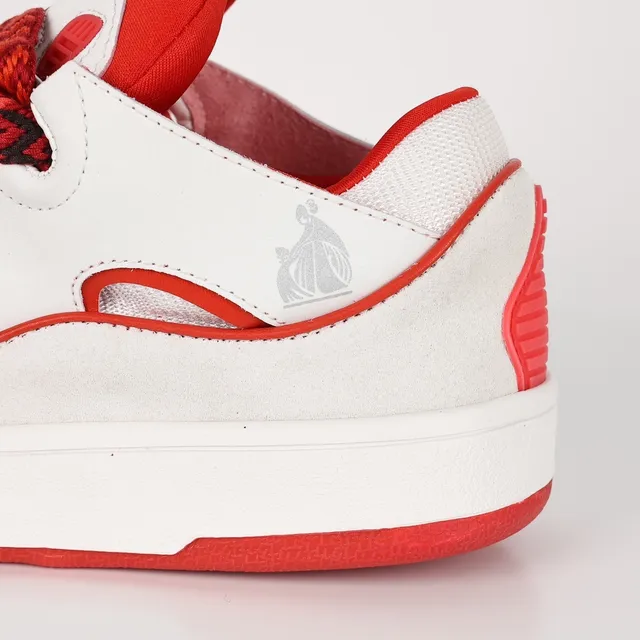 Le Coq Sportif White Red Wave-Cut Overlays Braided Laces Lifestyle Sneakers