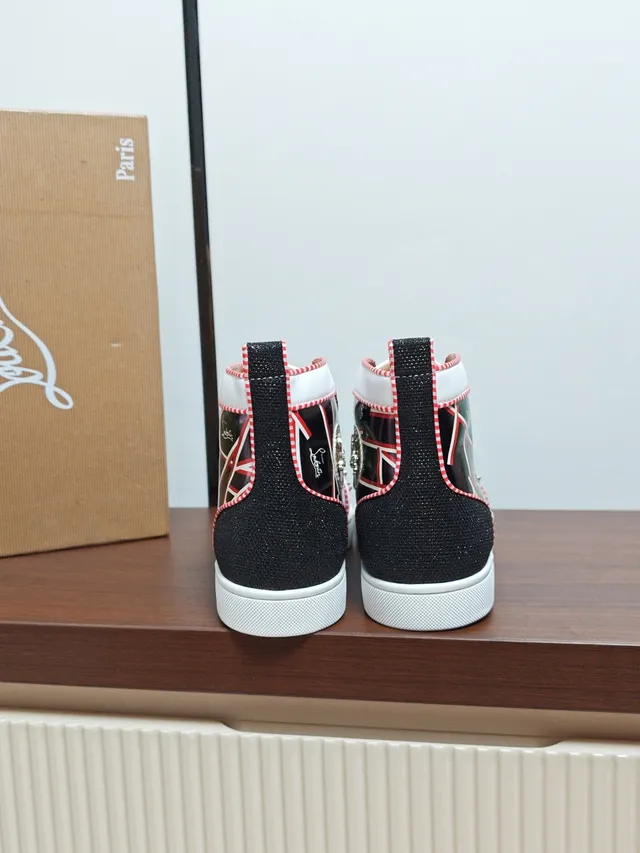Christian Louboutin Black Red Spiked Toe High-Top Lifestyle Sneakers
