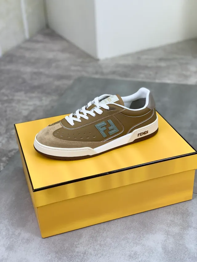 Fendi Beige White Perforated Suede And Leather Upper Contrasting Laces Lining Lifestyle Sneakers