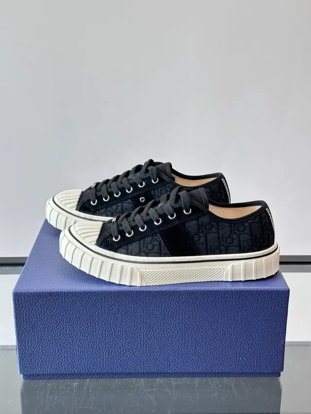 Dior Black White Monogrammed Textile Upper Suede Panel Lifestyle Sneakers