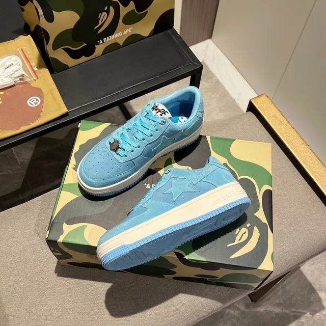 A Bathing Ape Blue White Suede Upper Star Logo Detail Lifestyle Sneakers
