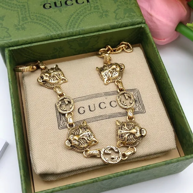 Gucci Tiger Head and Interlocking G Charm Bracelet