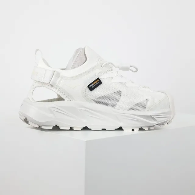 Hoka White Chunky Sculpted Sole Open Heel Strap Lifestyle Sneakers