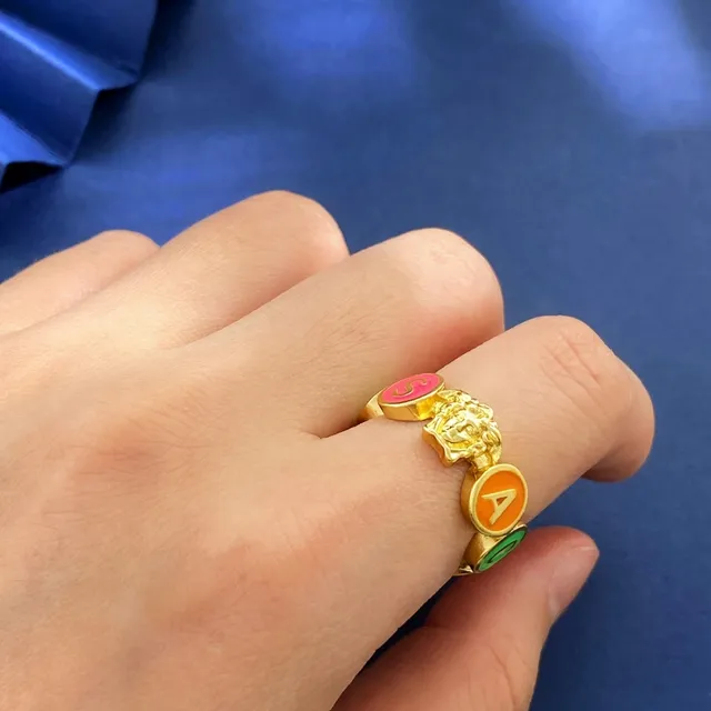 Versace Alphabet Medusa Head Enamel Letter Ring