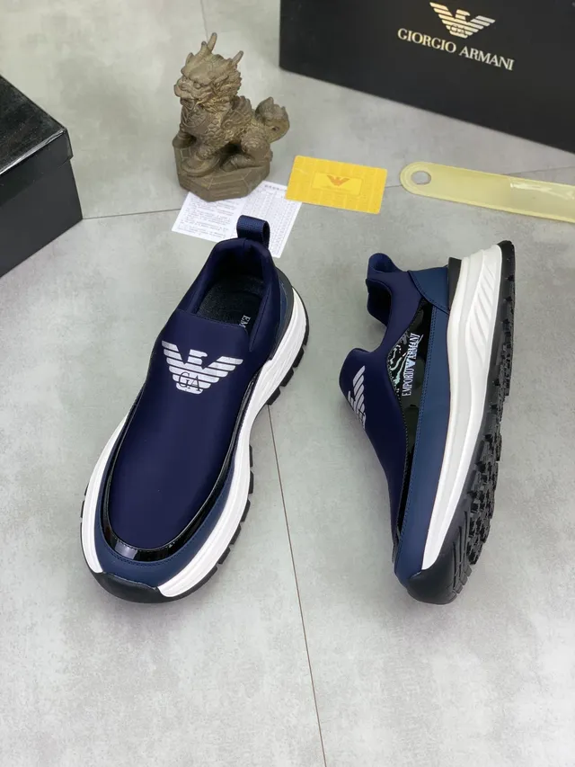 Giorgio Armani Navy White Slip-On Elasticated Collar Lifestyle Sneakers