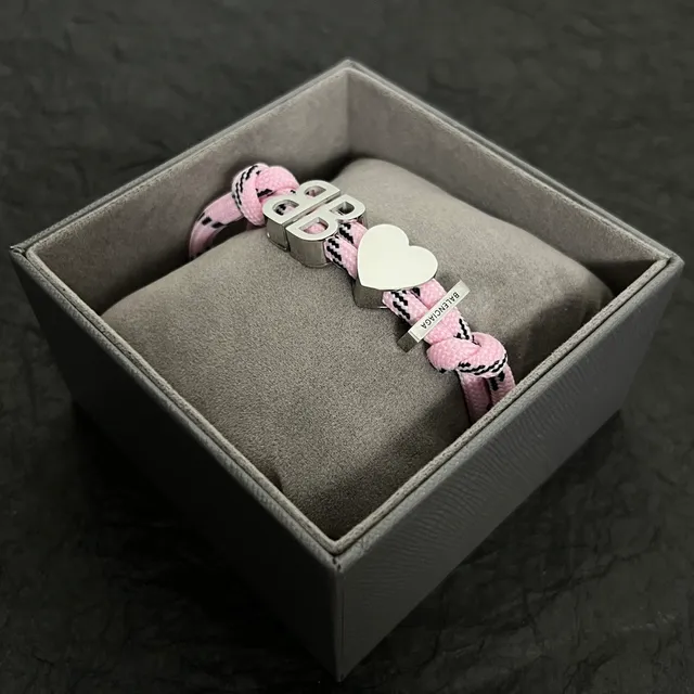 Balenciaga BB Heart Pink Braided Cord Bracelet