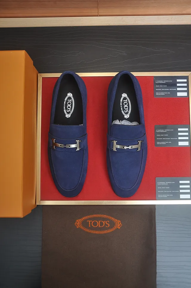 Tod's Blue Black Suede Upper Metal H-Buckle Strap Loafer