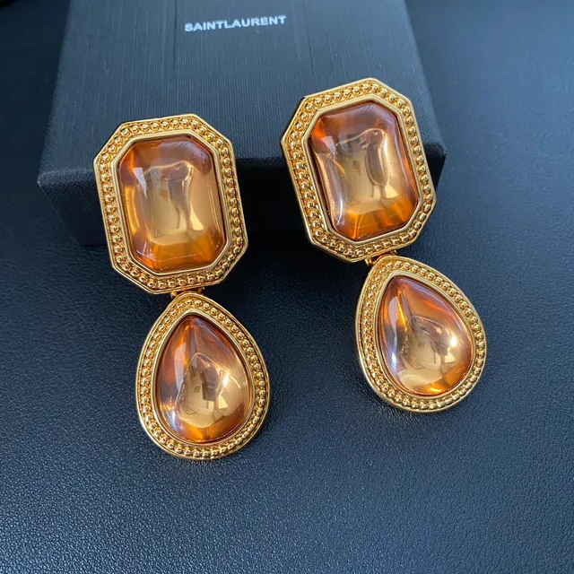 Saint Laurent Amber Resin Dual-Stone Drop Earrings