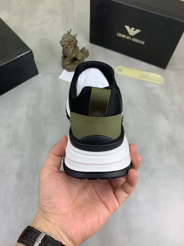 Giorgio Armani Black Army Green Slip-On Elastic Upper Lifestyle Sneakers