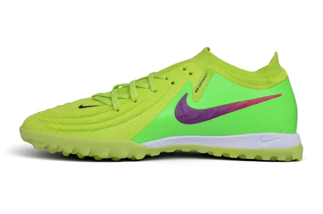Nike Green Purple Low-Cut Knit Collar Synthetic Forefoot Cage Artificial-Grass Soccer Shoes