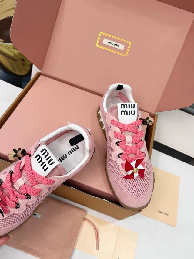 Miu Miu Wander Pink Mesh and Suede Lifestyle Sneakers