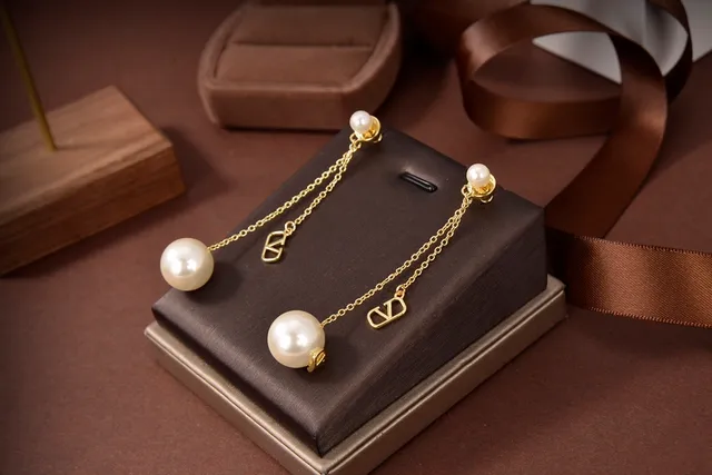 Valentino VLogo Pearl Drop Gold Chain Earrings