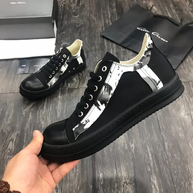 Rick Owens Black White Platform Sole Leather Toe Cap Lifestyle Sneakers