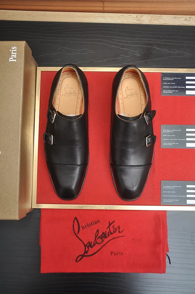 Christian Louboutin Double Monk Strap Black Red Cap Toe Monk Shoes