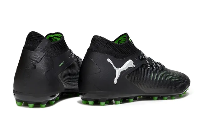 Puma Future Z Black Green Ribbed Synthetic Upper Knit Ankle Collar Firm-Ground Soccer Shoes