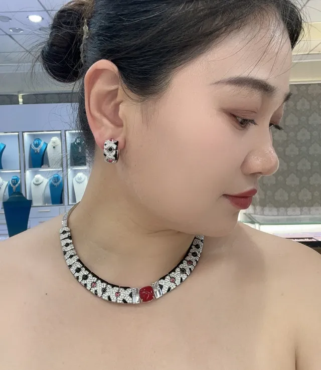Cartier Diabolo Geometric Enamel and Diamond Hoop Earrings