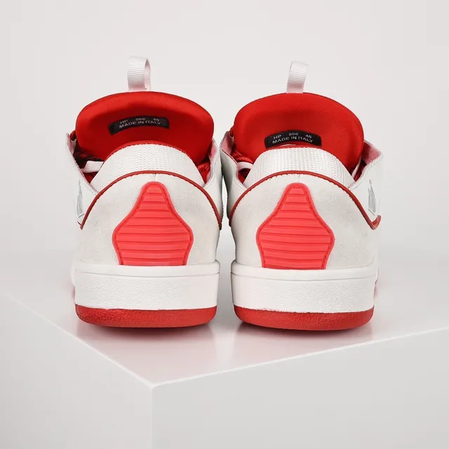 Le Coq Sportif White Red Wave-Cut Overlays Braided Laces Lifestyle Sneakers