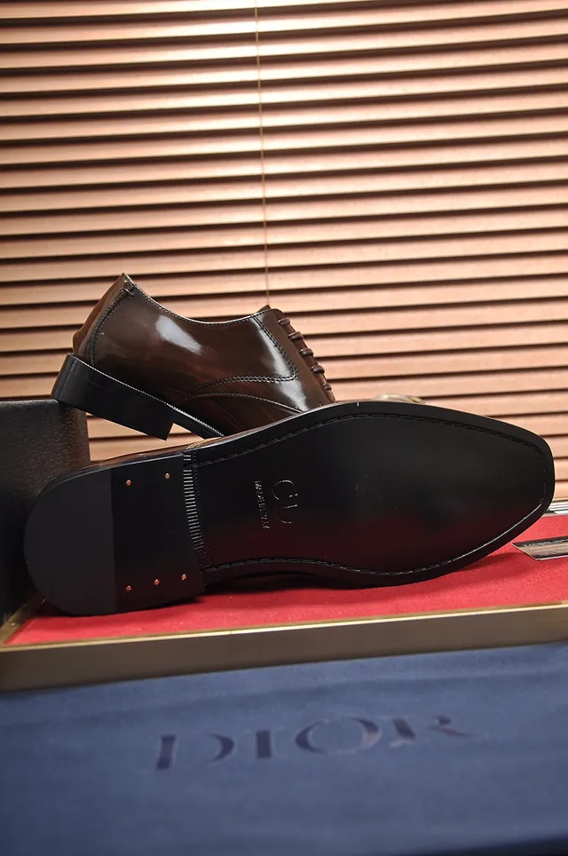 Dior Brown Black Polished Leather Cap-Toe Oxford Shoes
