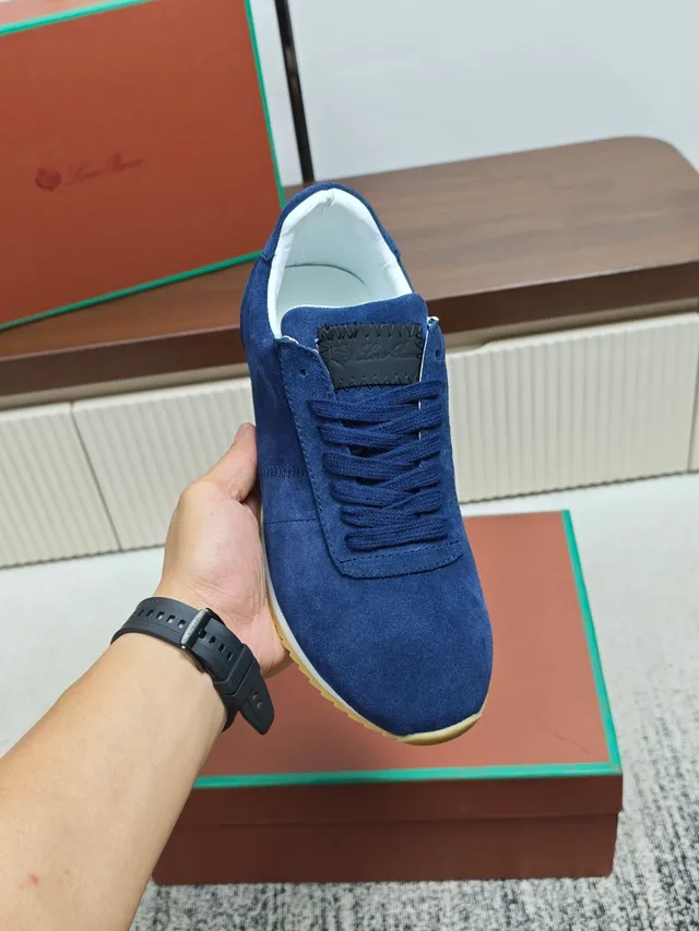 Loro Piana Blue Suede Lace-Up Lifestyle Sneaker