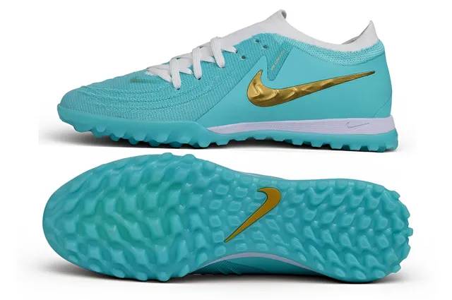 Nike Blue Gold Knit Upper Low-Cut Collar Turf Soccer Shoes