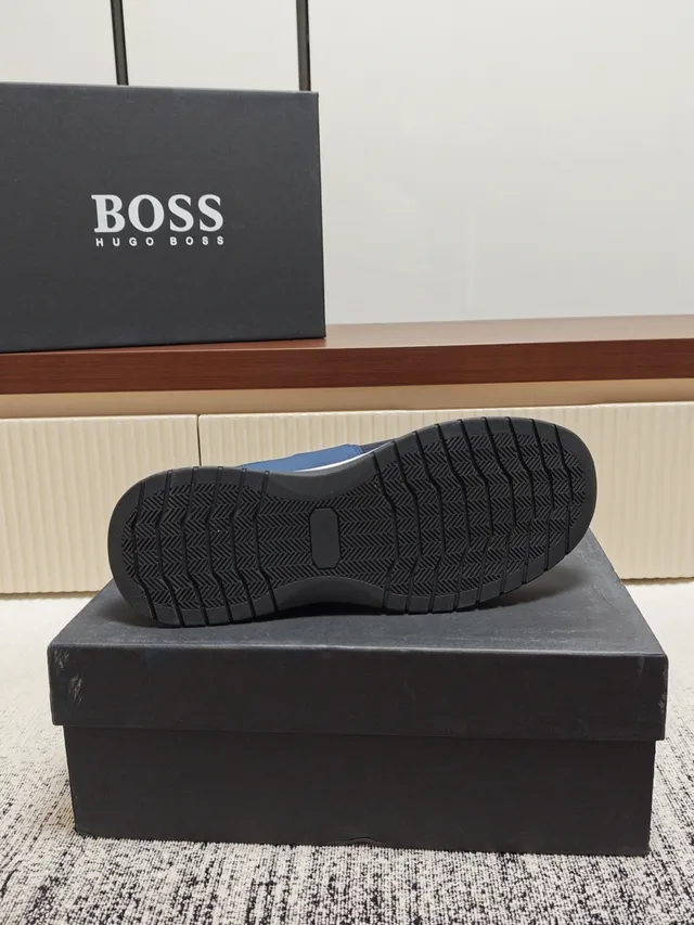 Hugo Boss Navy White Knit Upper Elastic Strap Closure Lifestyle Sneakers