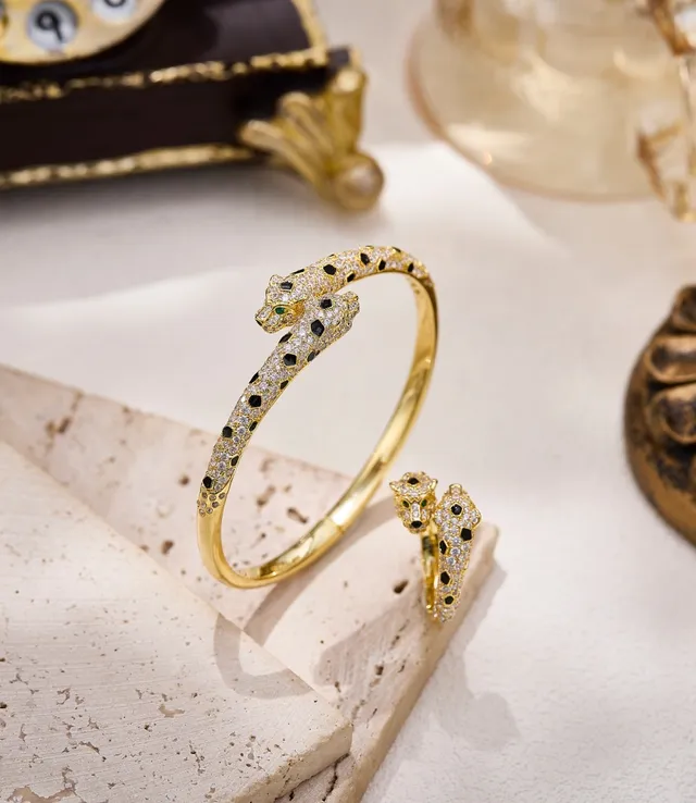Cartier Panthère Double Panther Head Pavé Diamond Onyx Emerald Ring
