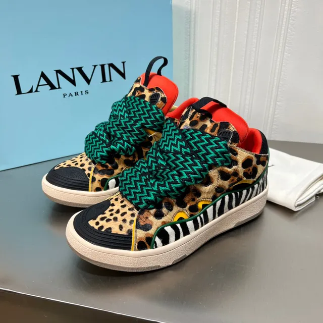 Lanvin Animal Print Zigzag Strap Platform Lifestyle Sneaker