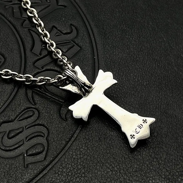Chrome Hearts Silver Black Ornate Gothic Cross Fleur-De-Lis Terminals Necklace