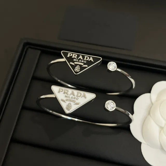 Prada Triangle Logo Bracelet Silver Gold Triangular Charm Pavé Crystal Bracelet
