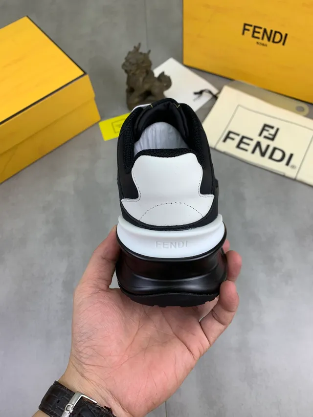 Fendi Black White Perforated Upper Contrast Piping Lifestyle Sneakers