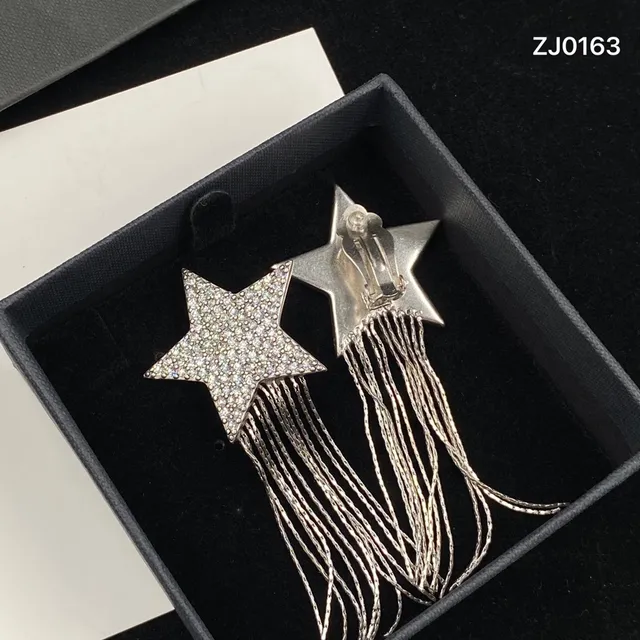 Saint Laurent Star Pavé Crystal Chain Fringe Earrings